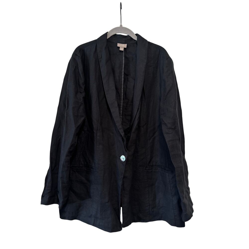 J. Jill Linen Blazer Women’s XL Black Open Front One Button Lightweight Jacket - Picture 2 of 10